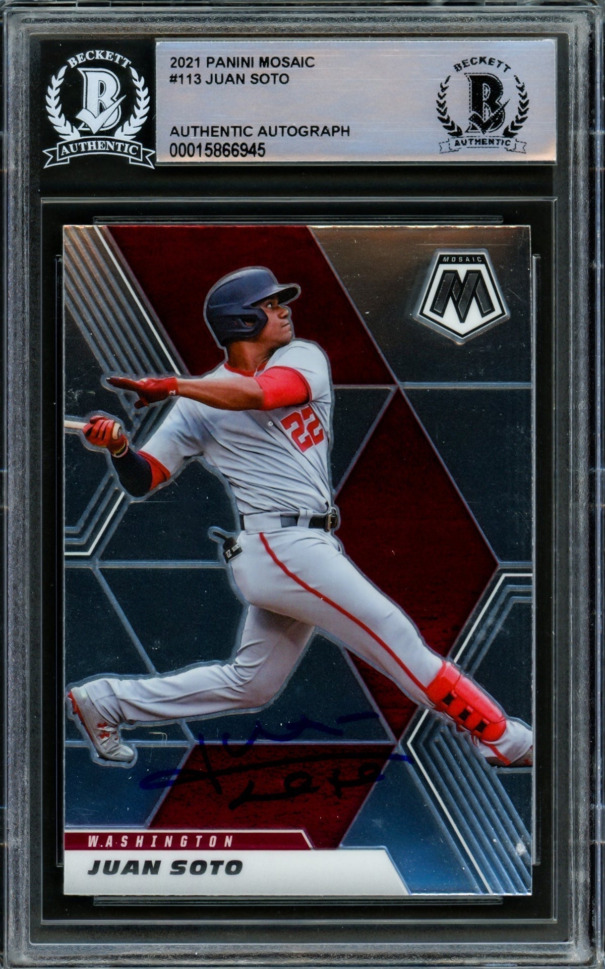 Juan Soto Autographed 2021 Panini Mosaic Card #113 Washington Nationals Beckett Bas #15866945