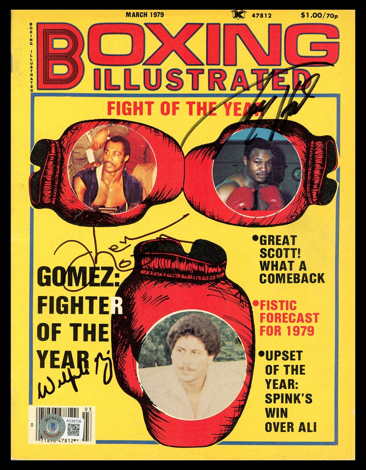 Wilfredo Gomez, Ken Norton & Larry Holmes Autographed Boxing Illustrated Magazine Beckett Bas #Ac56726
