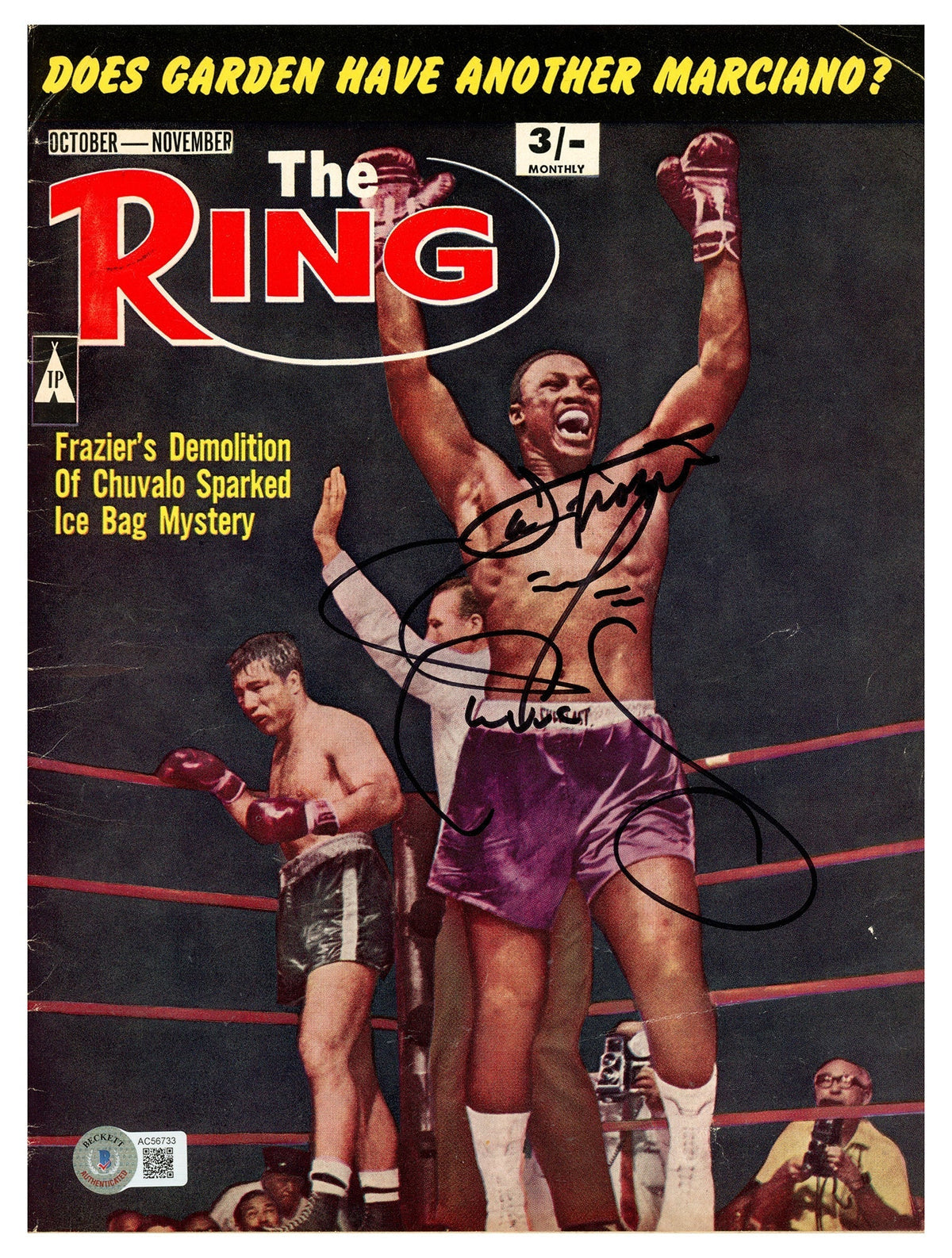 Joe Frazier & George Chuvalo Autographed Ring Magazine Beckett Bas #Ac56733