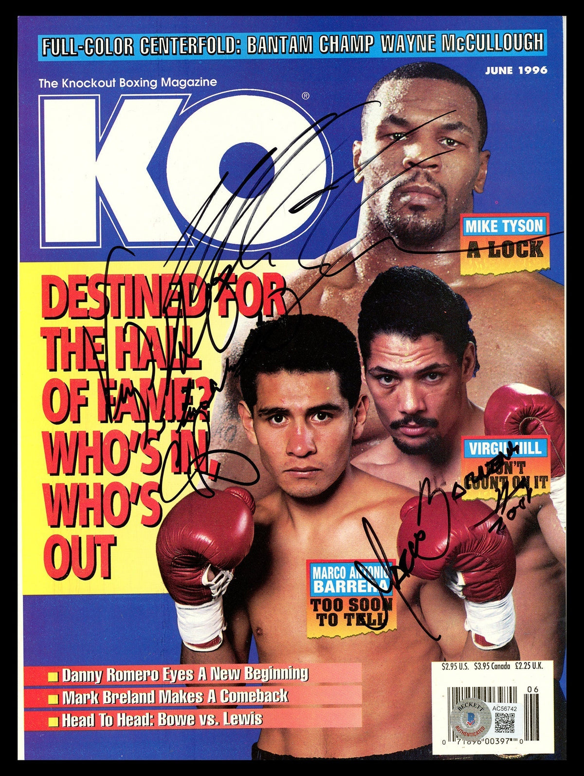 Mike Tyson, Marco Antonio Barrera & Virgil Hill Autographed Ko Magazine Beckett Bas #Ac56742