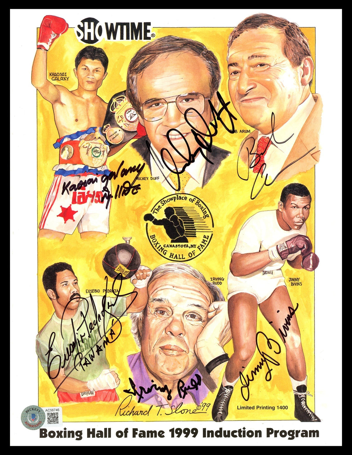 Boxing Legends Autographed Boxing Hall Of Fame 1999 Induction Program With 6 Signatures Including Khaosai Galaxy Beckett Bas #Ac56746