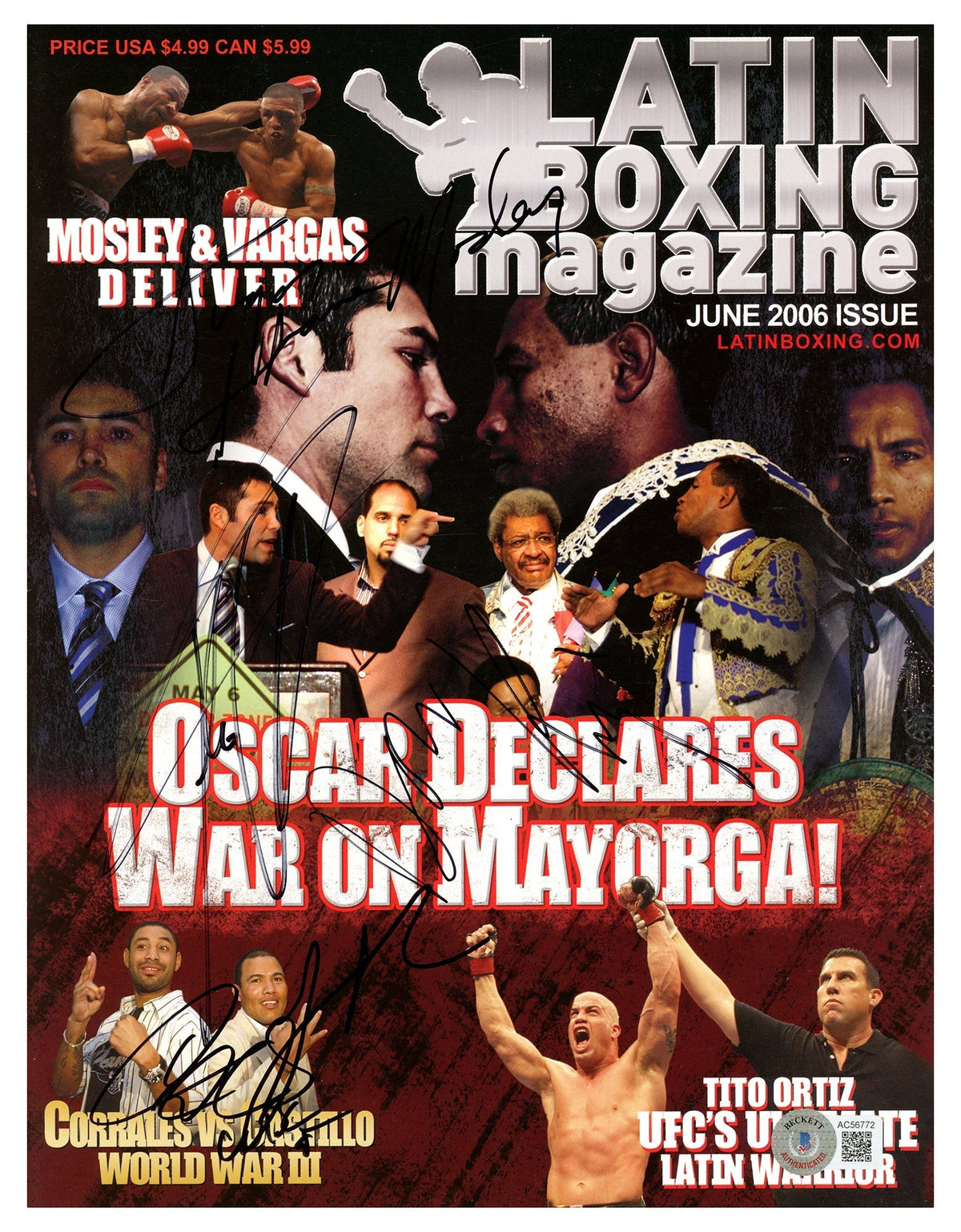 Boxing Legends Autographed Latin Boxing Magazine With 5 Signatures Including Diego Corrales, "Sugar" Shane Mosley & Don King Beckett Bas #Ac56772