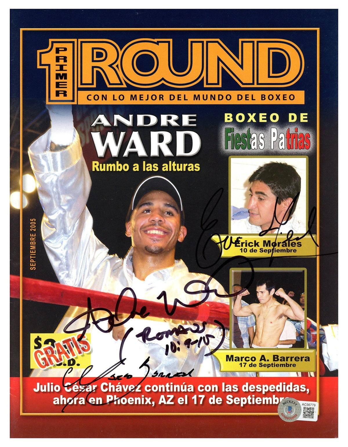 Andre Ward, Erik Morales & Marco Antonio Barrera Autographed Primer Round Magazine Beckett Bas #Ac56779