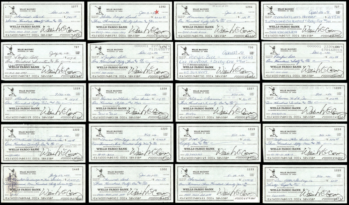 Lot Of 20 Willie Mccovey 3X6 Checks San Francisco Giants Sku #219425