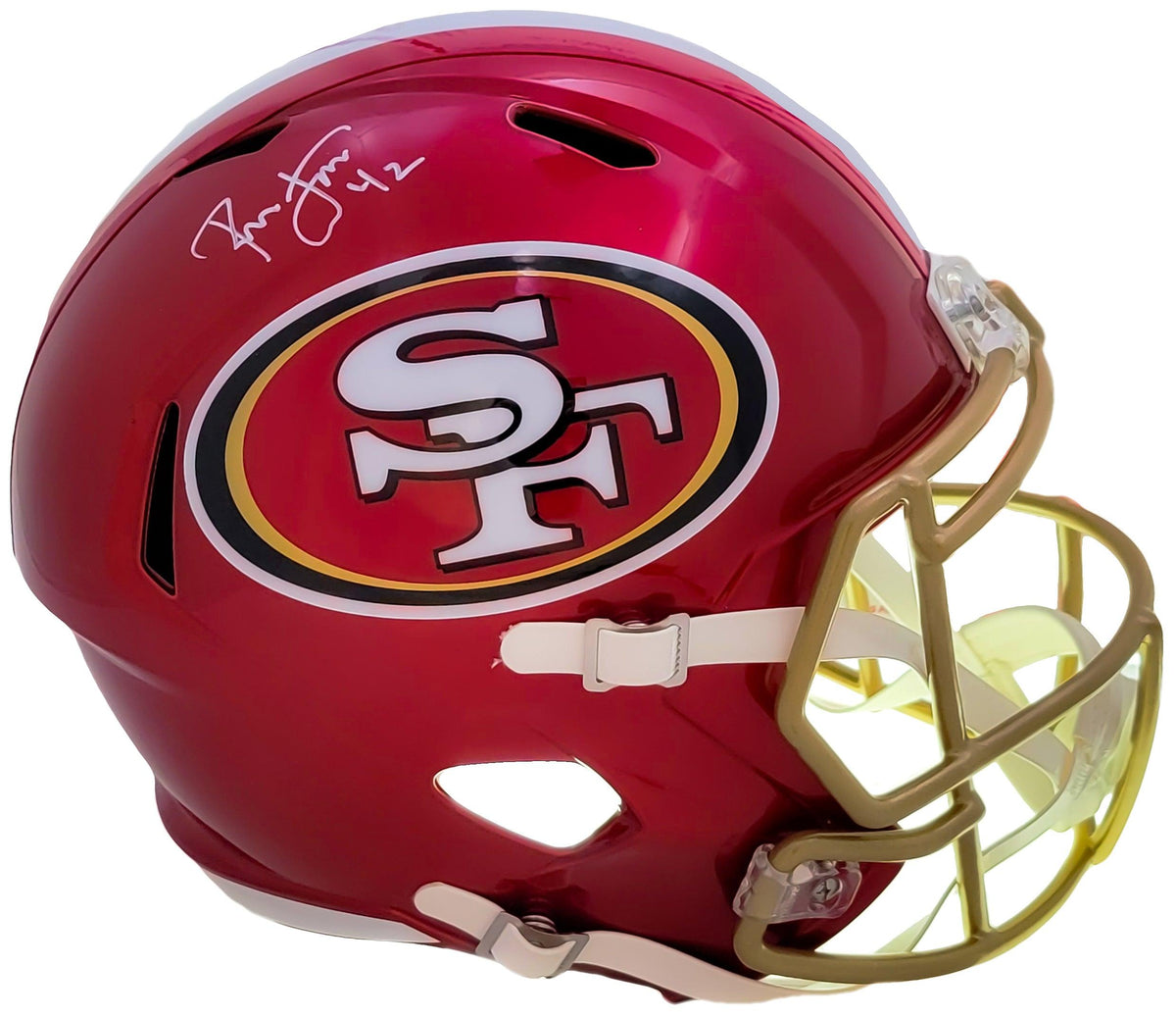 Ronnie Lott Autographed San Francisco 49Ers Flash Red Full Size Replica Speed Helmet Beckett Bas Witness Stock #208225