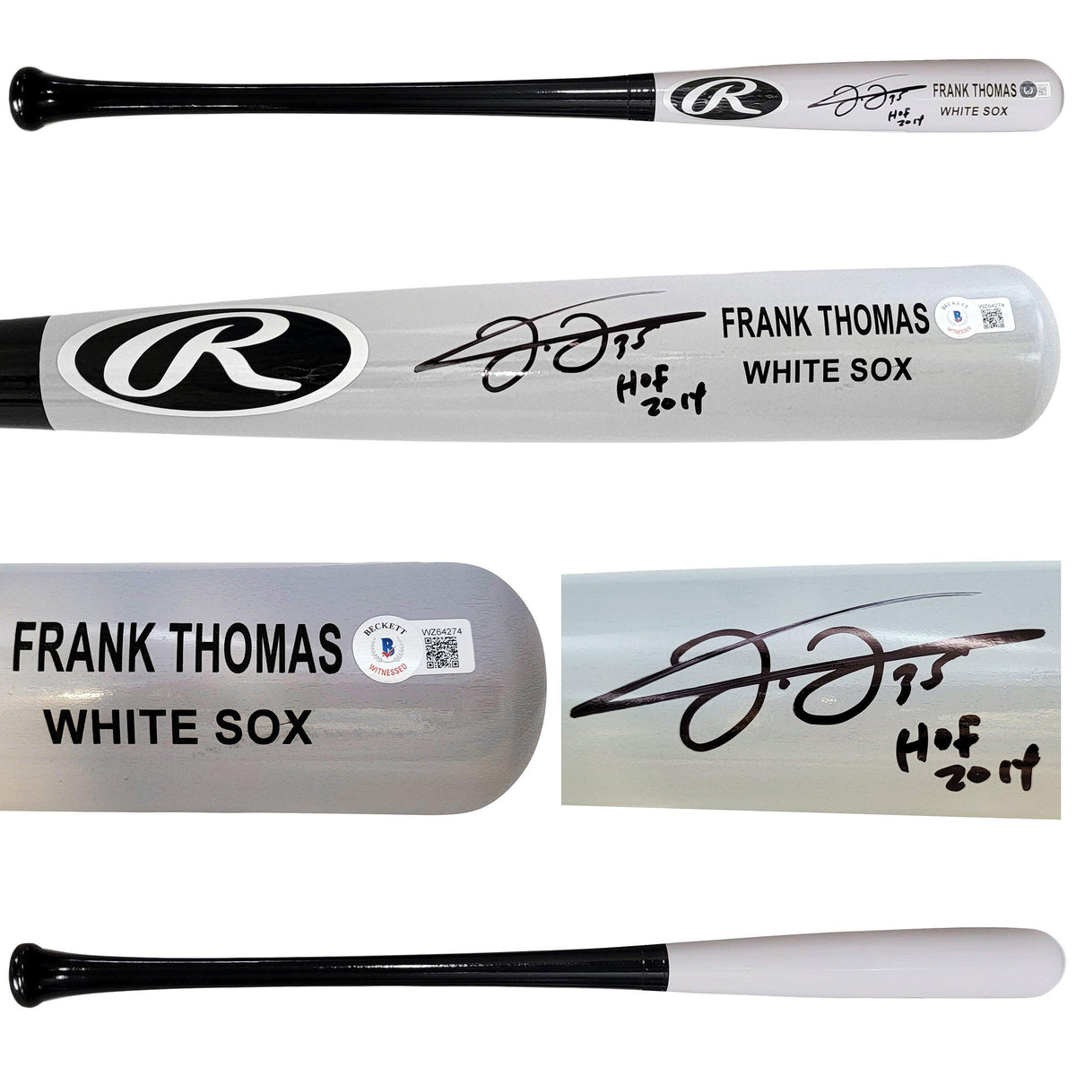 Frank Thomas Autographed Gray Rawlings Game Model Bat Chicago White Sox "Hof 2014" Beckett Bas Witness Stock #208242