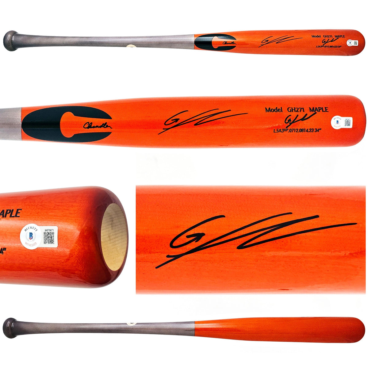 Gunnar Henderson Autographed Orange Chandler Player Model Bat Baltimore Orioles Beckett Bas Witness Stock #220504
