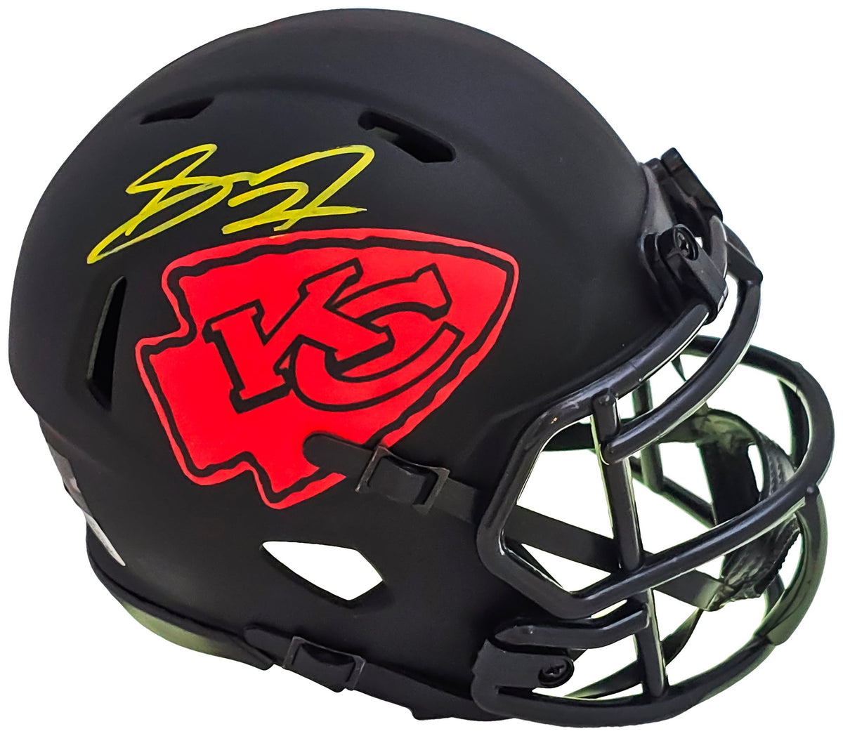 Skyy Moore Autographed Kansas City Chiefs Eclipse Black Speed Mini Helmet Beckett Bas Witness Stock #220531
