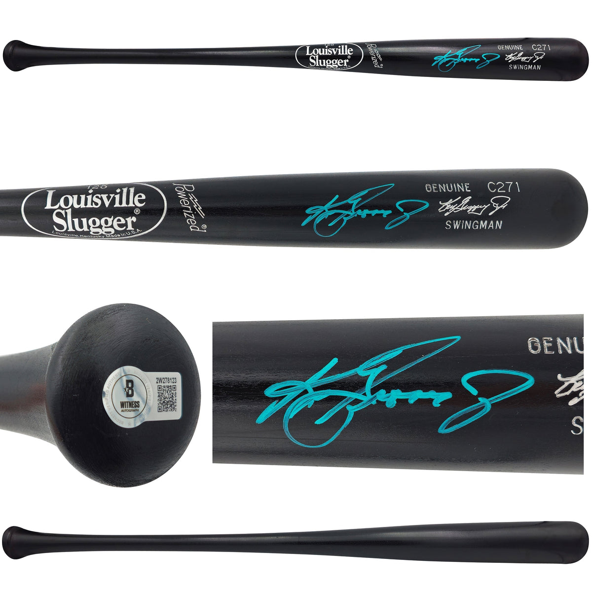 Ken Griffey Jr. Autographed Black Louisville Slugger Player Model C271 Swingman Baseball Bat Seattle Mariners (Scratches) Beckett Bas Witness
