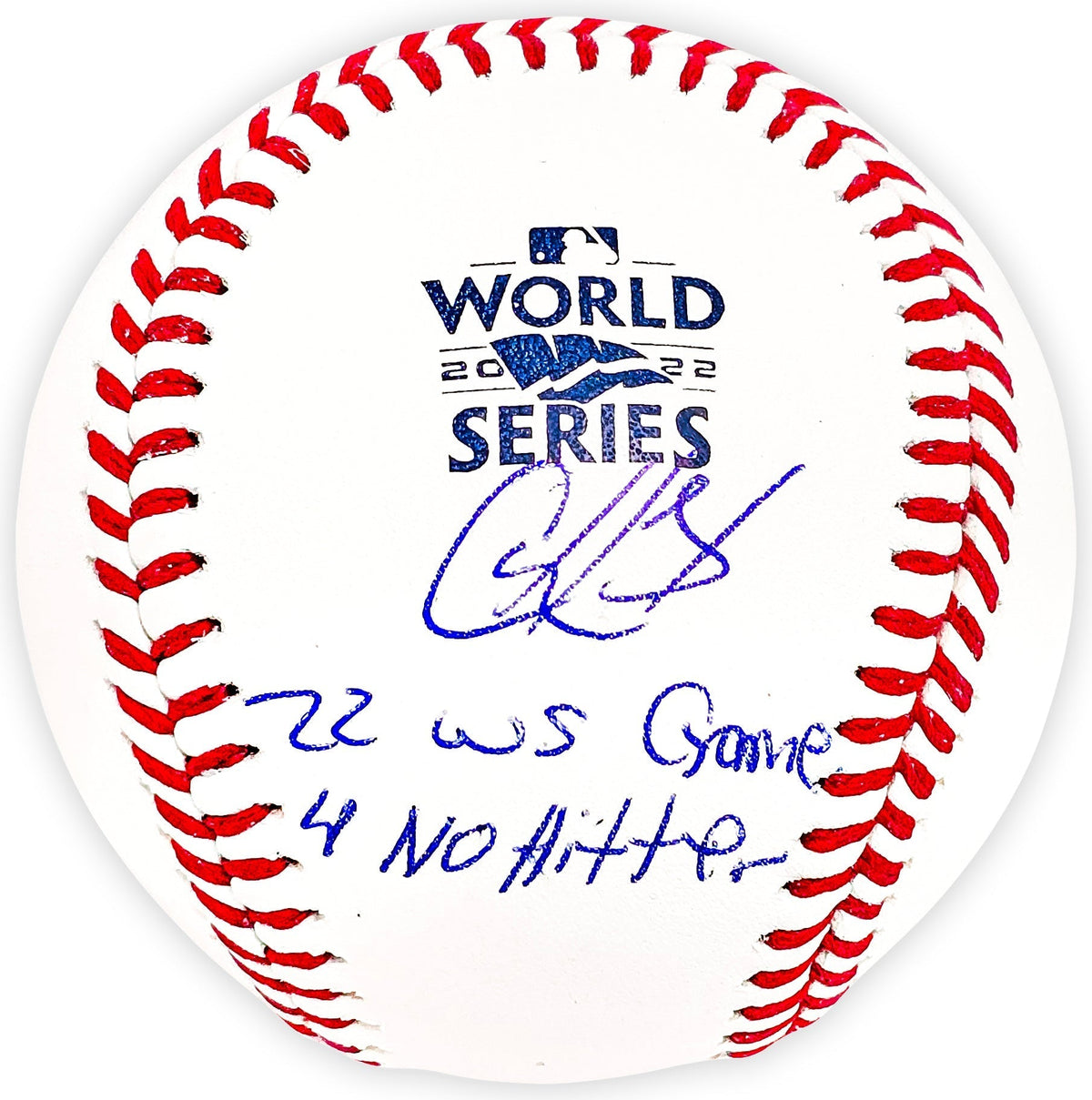 Cristian Javier Autographed Official 2022 World Series Logo MLB Baseball Houston Astros "22 Ws Game 4 No Hitter" Beckett Bas Witness Stock #220451