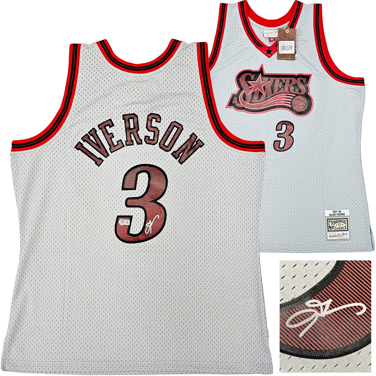 Philadelphia 76Ers Allen Iverson Autographed Grey Authentic Mitchell & Ness 1997-98 Hwc Swingman Jersey Size Xl Beckett Bas Witness Stock #220431