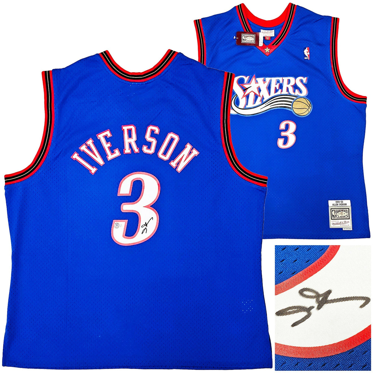 Philadelphia 76Ers Allen Iverson Autographed Blue Authentic Mitchell & Ness 1999-00 Hwc Swingman Jersey Size Xxl Beckett Bas Witness Stock #220420