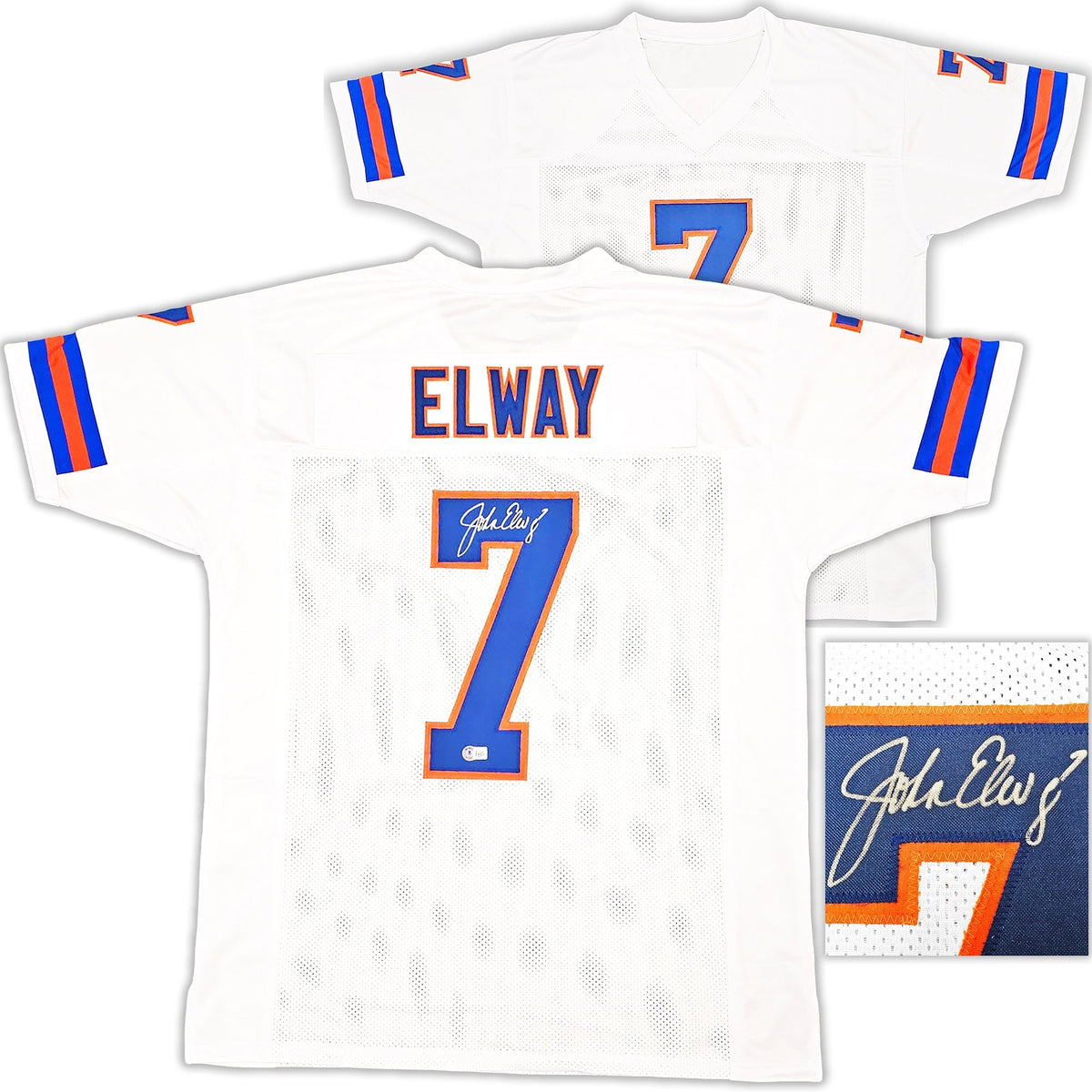 Denver Broncos John Elway Autographed White Jersey Beckett Bas Witness Stock #220369