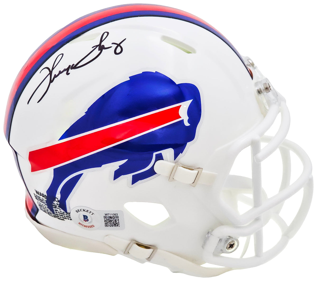 Thurman Thomas Autographed Buffalo Bills White Speed Mini Helmet Beckett Bas Witness Stock #220470