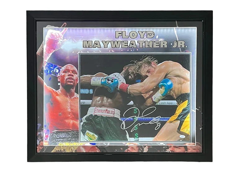 Floyd Mayweather Jr Signed Vs Logan Paul 3D Light Up Framed Boxing 33X27 Photo (Jsa)