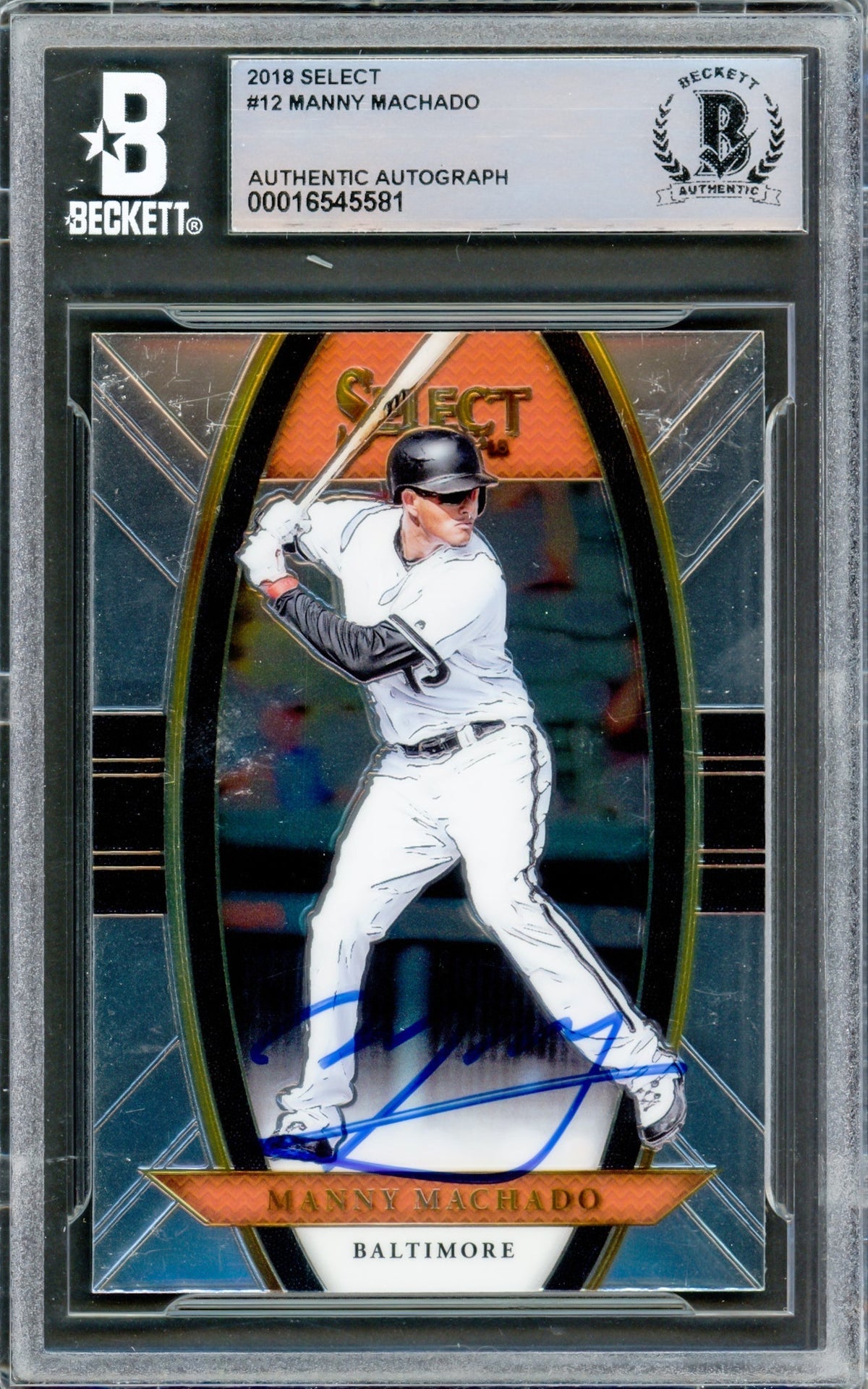 Manny Machado Autographed 2016 Panini Select Card #12 Baltimore Orioles Beckett Bas #16545581