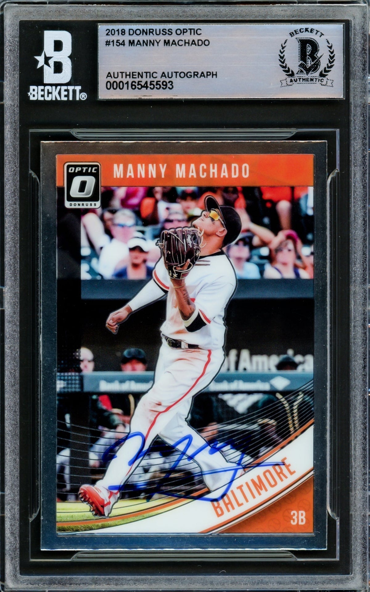 Manny Machado Autographed 2018 Donruss Optic Card #154 Baltimore Orioles Beckett Bas #16545593