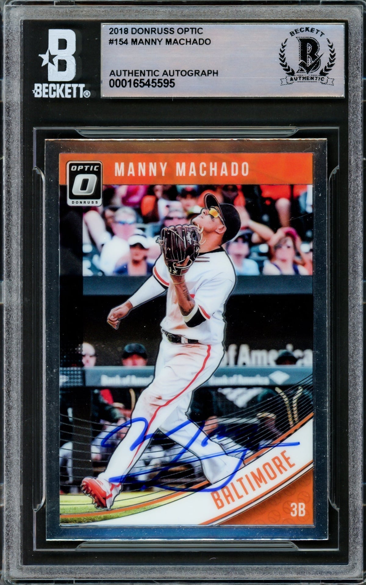 Manny Machado Autographed 2018 Donruss Optic Card #154 Baltimore Orioles Beckett Bas #16545595