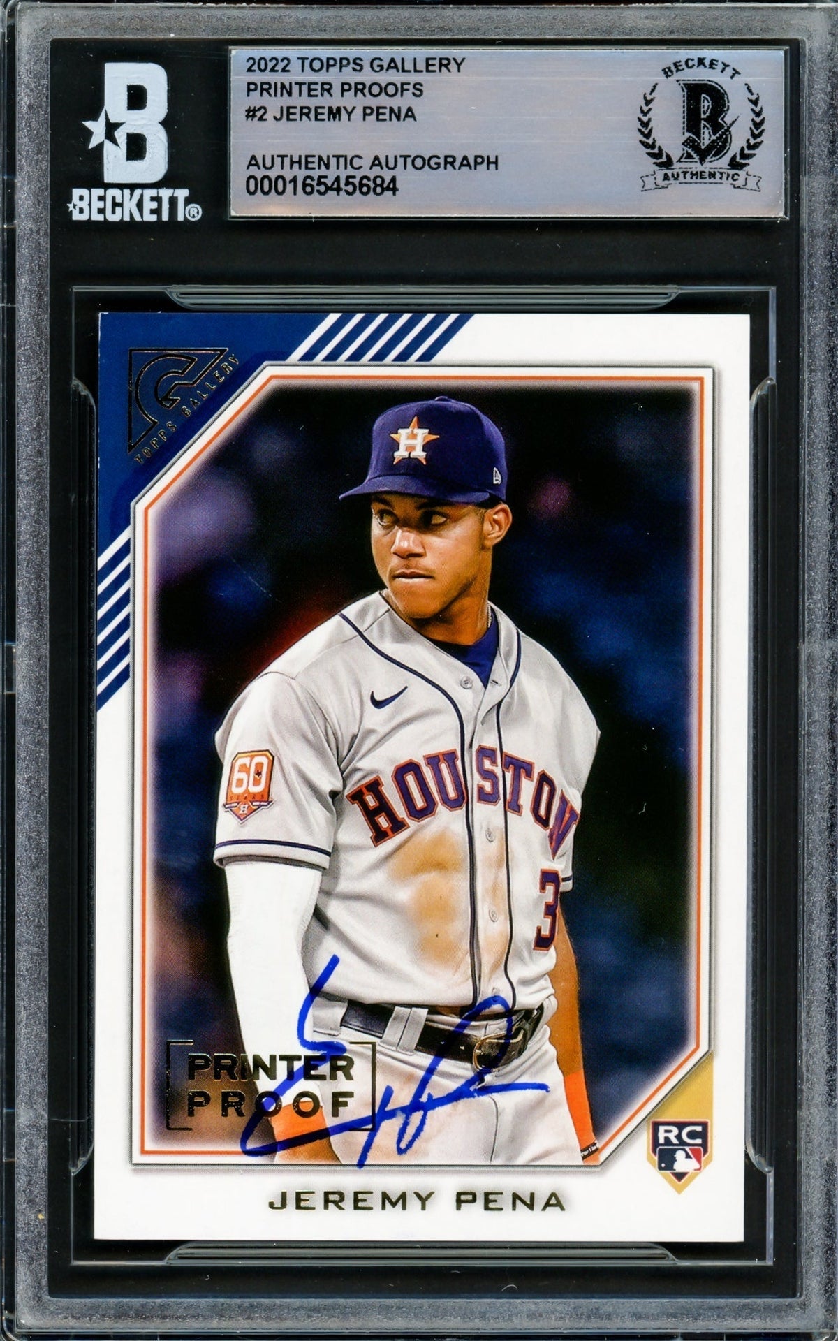 Jeremy Pena Autographed 2022 Topps Gallery Printers Proof Rookie Card #2 Houston Astros Beckett Bas #16545684