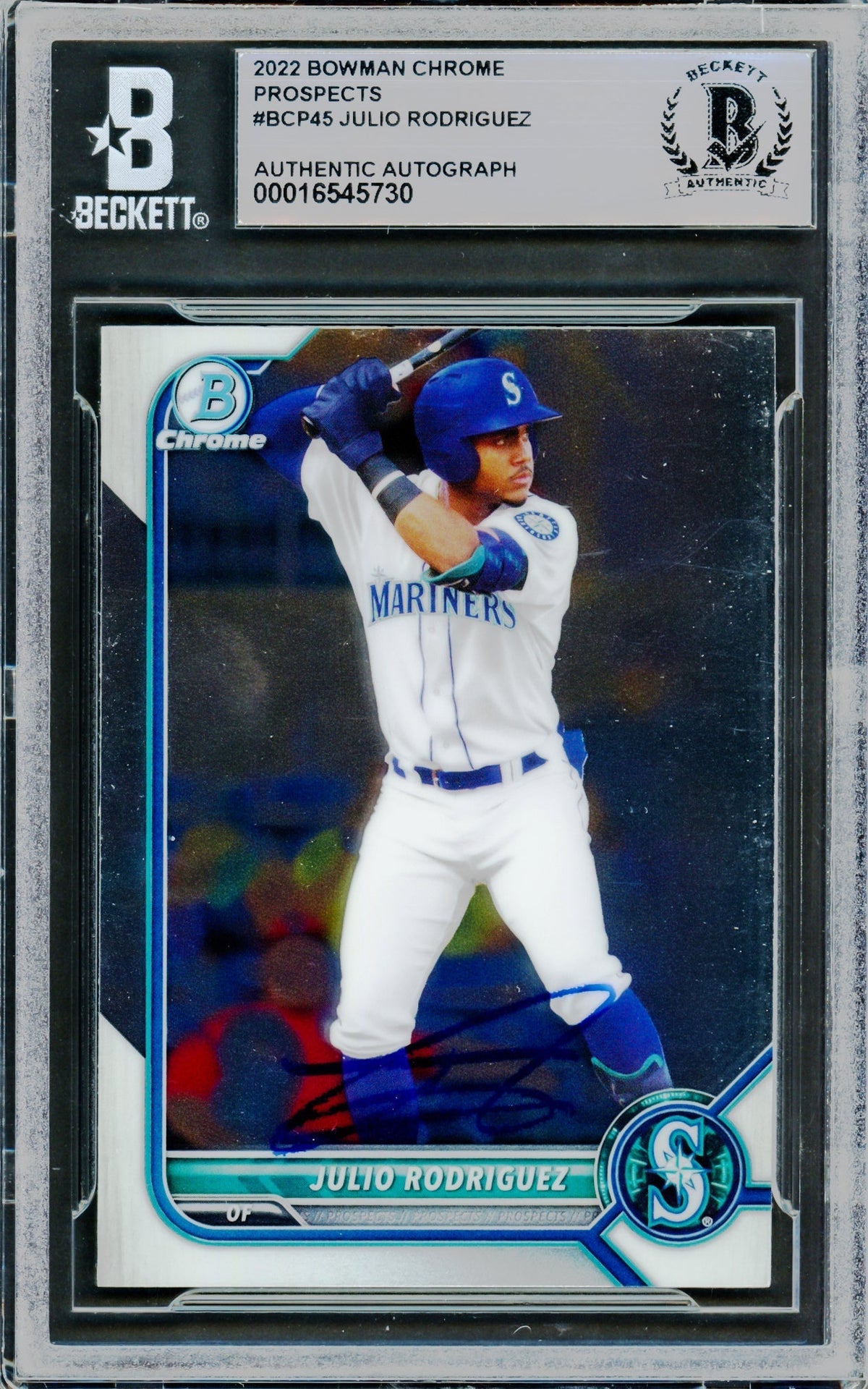Julio Rodriguez Autographed 2022 Bowman Chrome Card #Bcp45 Seattle Mariners Beckett Bas #16545730
