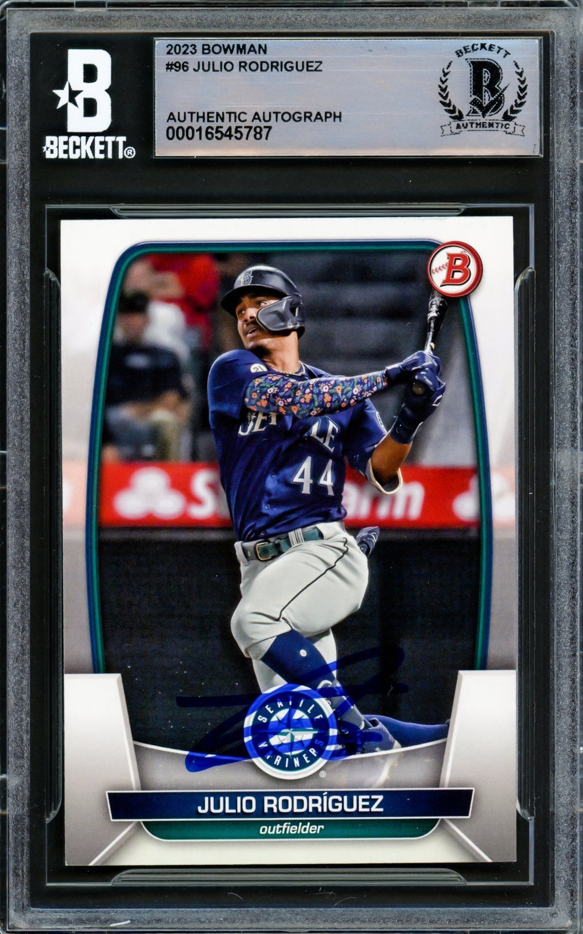 Julio Rodriguez Autographed 2023 Bowman Card #96 Seattle Mariners Beckett Bas #16545787