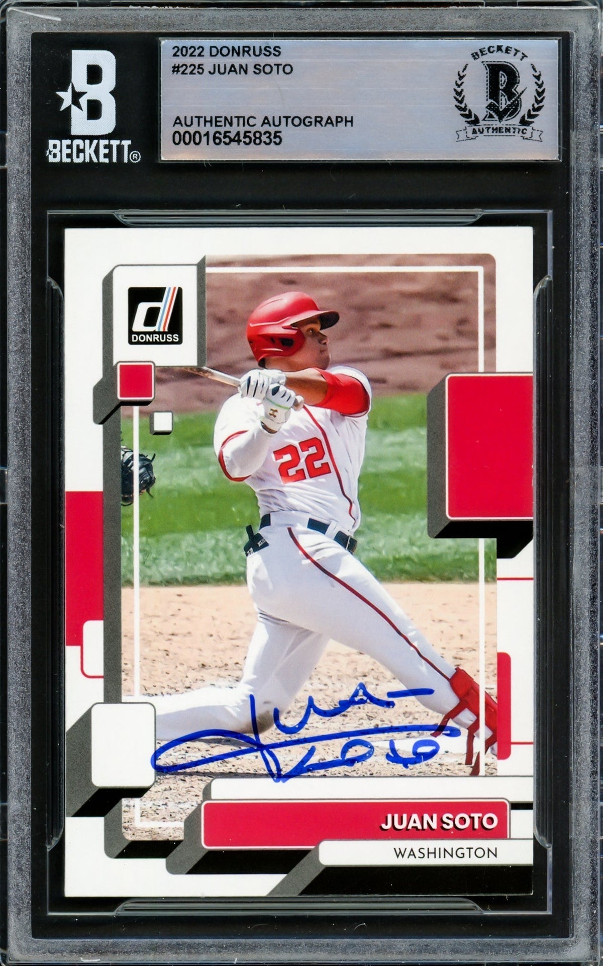 Juan Soto Autographed 2022 Donruss Card #225 Washington Nationals White Beckett Bas #16545835