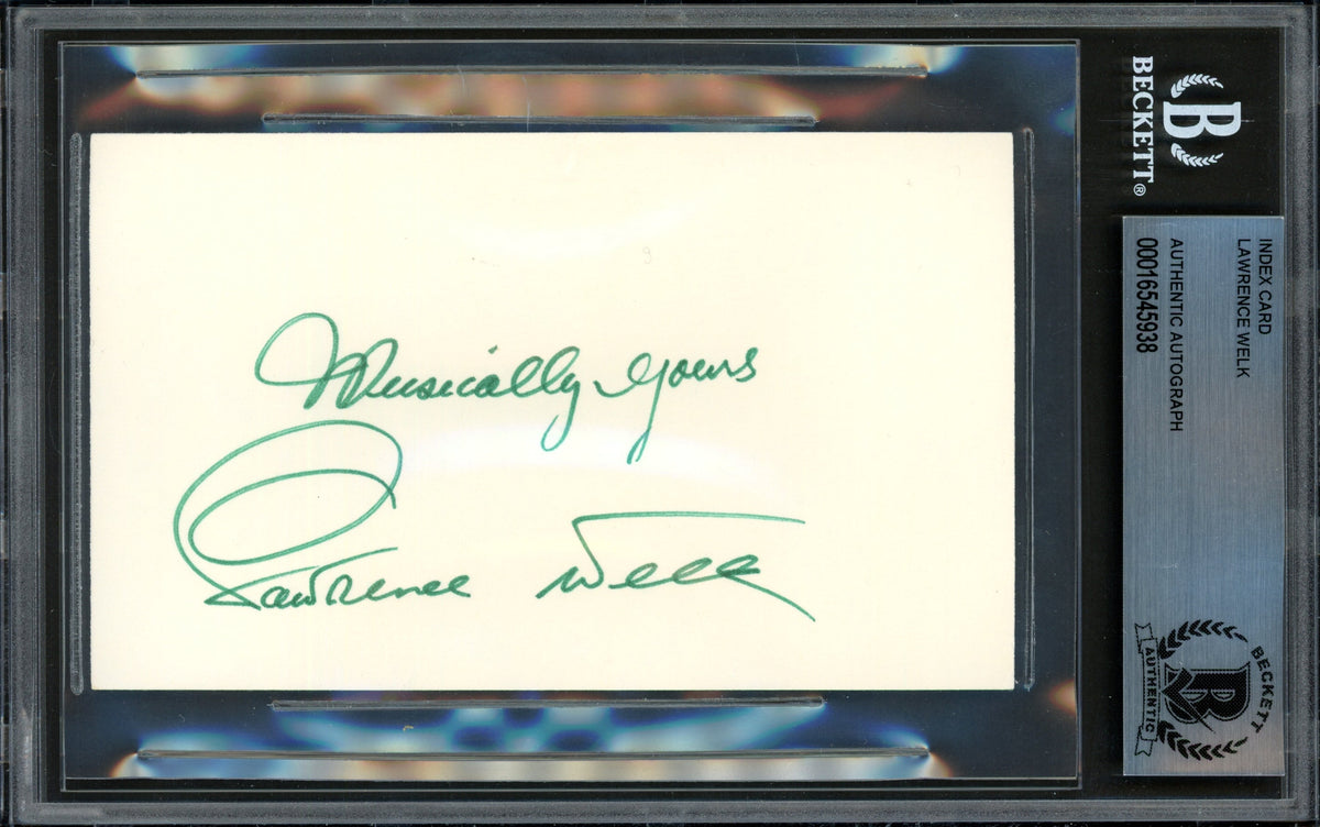 Lawrence Welk Autographed 3X5 Index Card Musician "Musically Yours" Beckett Bas #16545938