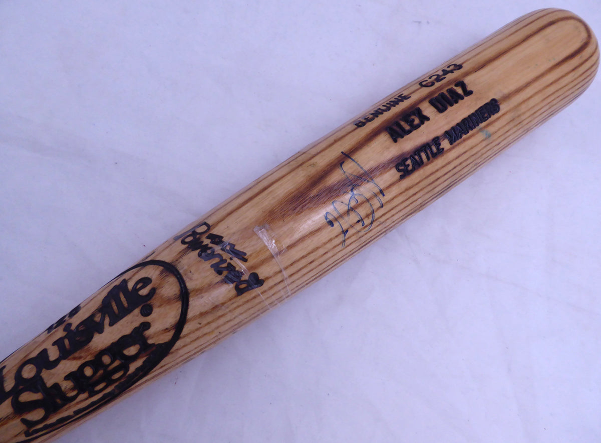 Alex Diaz Autographed Blonde Louisville Slugger 1995 Game Used Bat Seattle Mariners Cracked Sku #214047