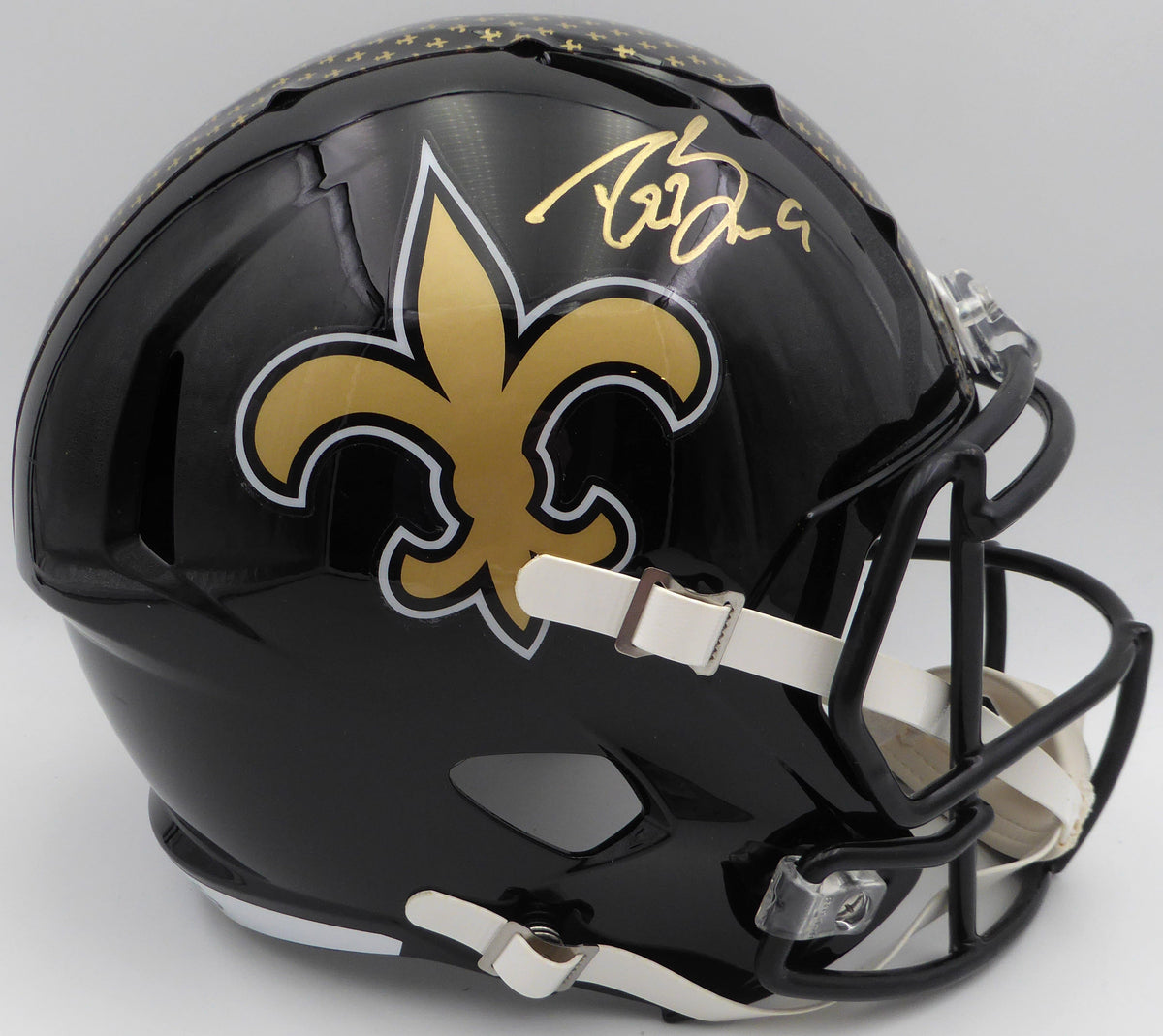 Drew Brees Autographed Alternate Black Full Size Replica Helmet New Orleans Saints (Bubbled Decal) Beckett Bas Qr #W717762