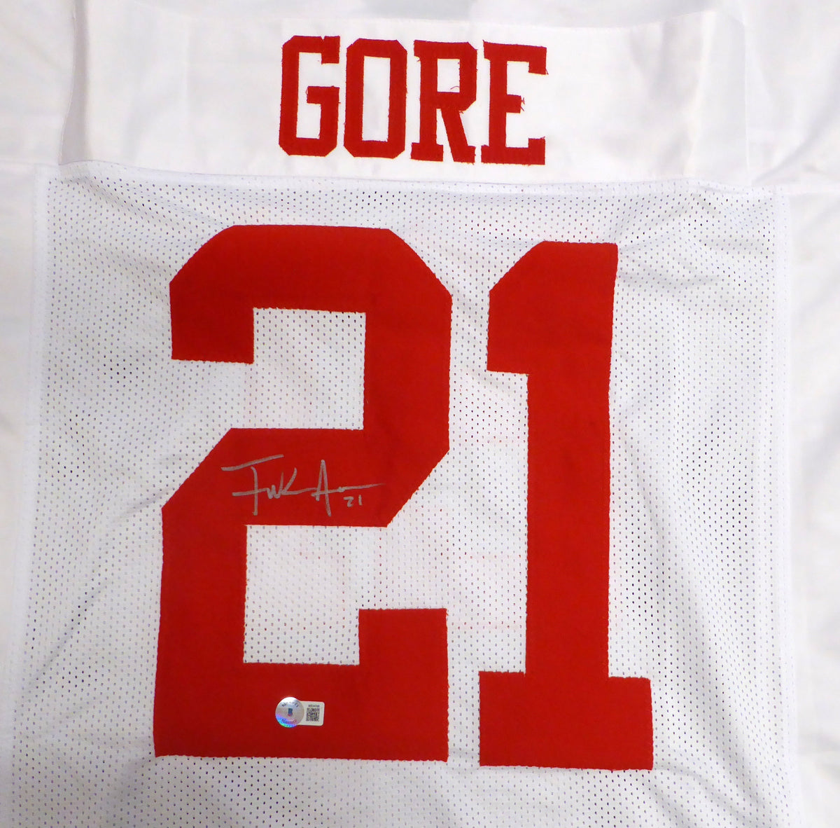 San Francisco 49Ers Frank Gore Autographed White Jersey Beckett Bas Qr #W534768