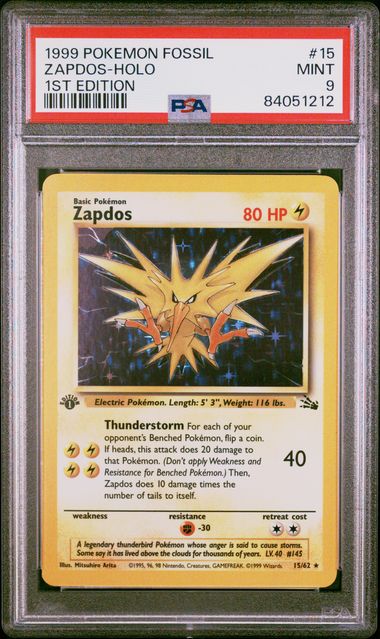 Pokémon Zapdos 1999 Pokemon Fossil 1st Edition Holo PSA 9