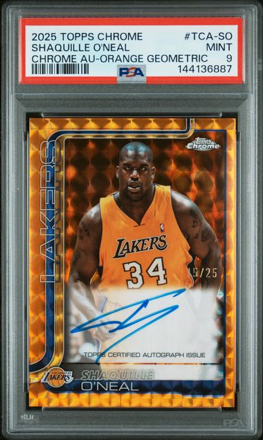 Basketball Topps Shaquille O'Neal 2025 Topps Chrome Autograph Orange Geometric #'D 15/25 PSA 9