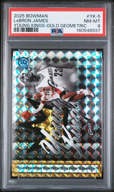 Basketball Bowman Lebron James 2025 Bowman Basketball Young Kings Gold Geometric #'D 02/50 PSA 8
