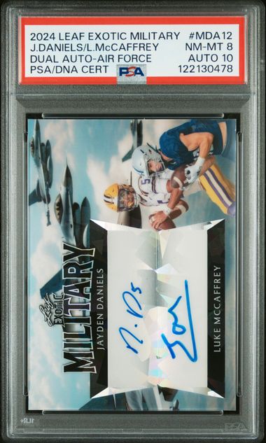 Sports Jayden Daniels/Luke Mccaffrey 2024 Leaf Exotic Military Air Force Dual Autograph #'D 1/3 PSA 8 Auto 10