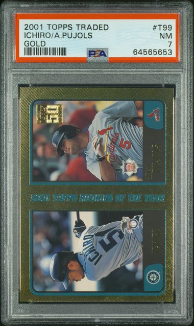 Baseball Topps Ichiro / Albert Pujols 2001 Topps Traded Gold #'D 0850/2001 Rc PSA 7