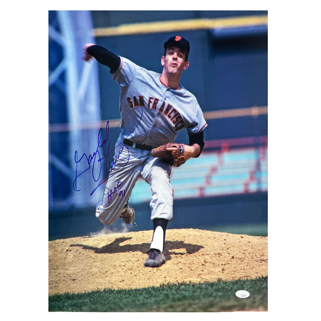 Gaylord Perry Signed Hof 91 Inscription San Francisco Pose 1 Baseball 16X20 Photo (Jsa)