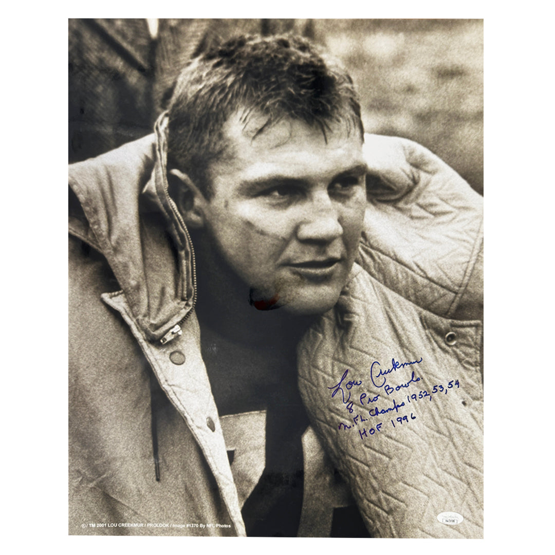 Lou Creekmur Signed Multi Inscription Detroit Pose 1 Football 16X20 Photo (Jsa)