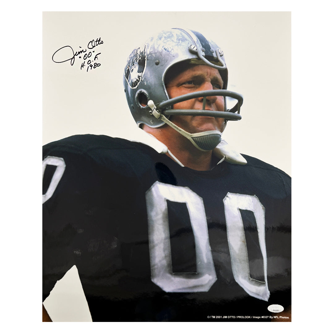 Jim Otto Signed Hof 1980 Inscription Los Angeles Pose 3 Football 16X20 Photo (Jsa)
