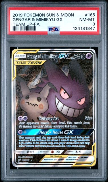 Pokémon Gengar & Mimikyu GX Full-Art 2019 Pokemon Team Up #165/181 PSA 8