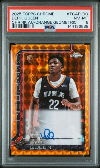 Basketball Topps Derik Queen 2025 Topps Chrome Autograph Rookie Orange Geometric #'D 10/25 PSA 8