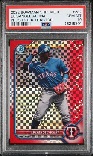 Baseball Bowman Luisangel Acuna 2022 Bowman Chrome X Red X-Fractor #'D 2/3 PSA 10