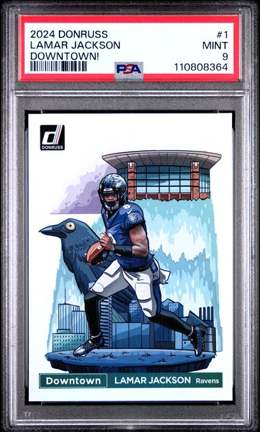 Sports Panini Lamar Jackson 2024 Panini Donruss Downtown SSP PSA 9