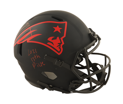 Football Mac Jones Autographed Signed Patriots Full-Size Authentic Eclipse Alternate Speed Helmet Inscribed "2021 15th Pick" (Beckett & Jsa)