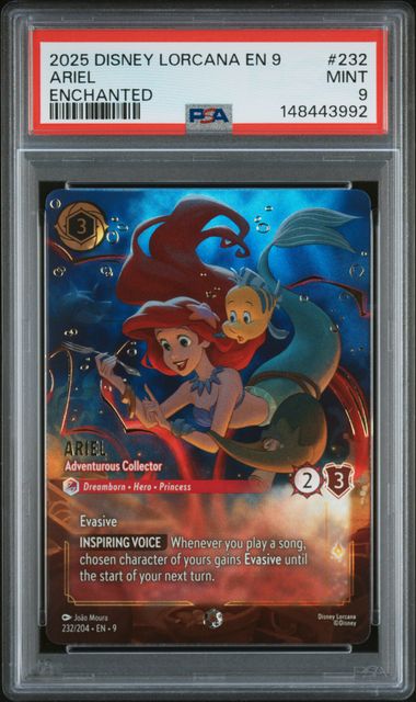 Disney Lorcana Ariel Adventurous Collector Disney Lorcana Fabled Enchanted #232/204 PSA 9