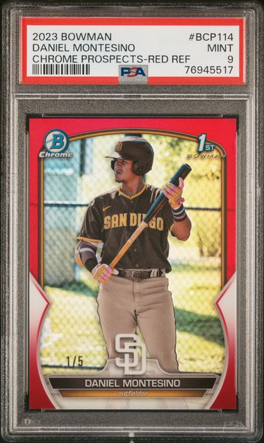 Baseball Bowman Daniel Montesino 2023 Bowman Chrome Prospect Red Refractor #'D 1/5 PSA 9