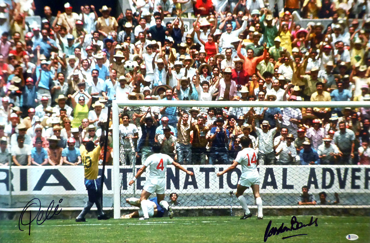 Pele & Gordon Banks Autographed 20X30 Canvas Photo "The Greatest Save" 1970 World Cup Beckett Bas Stock #163880