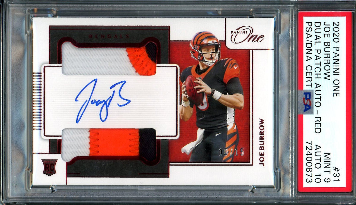 2020 Panini One Joe Burrow Rookie Dual Patch Rpa Red /15 PSA 9 10 Auto Bengals