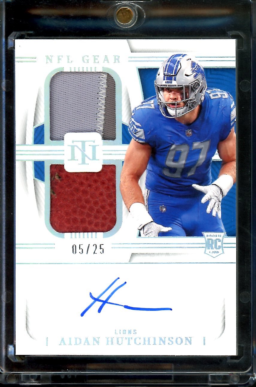 2022 Panini National Treasures Aidan Hutchinson Rookie NFL Gear Rpa /25 Lions