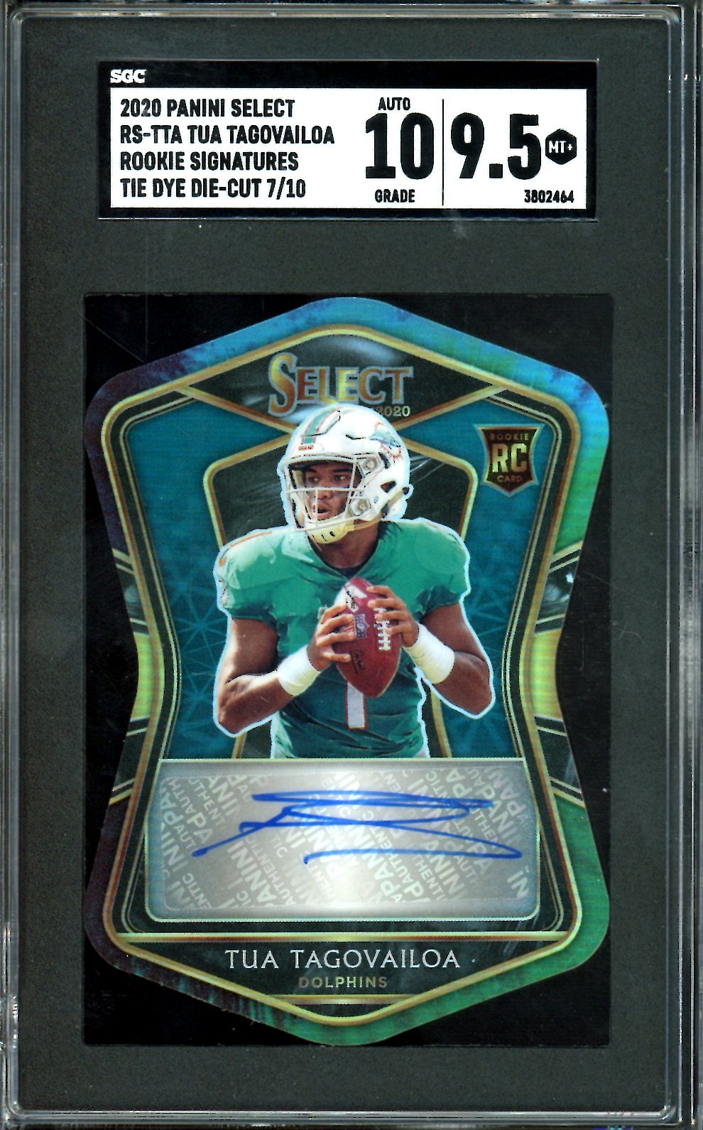 2020 Panini Select Tua Tagovailoa Rookie Auto Tie Dye Die-Cut /10 Sgc 9.5/10 Dolphins
