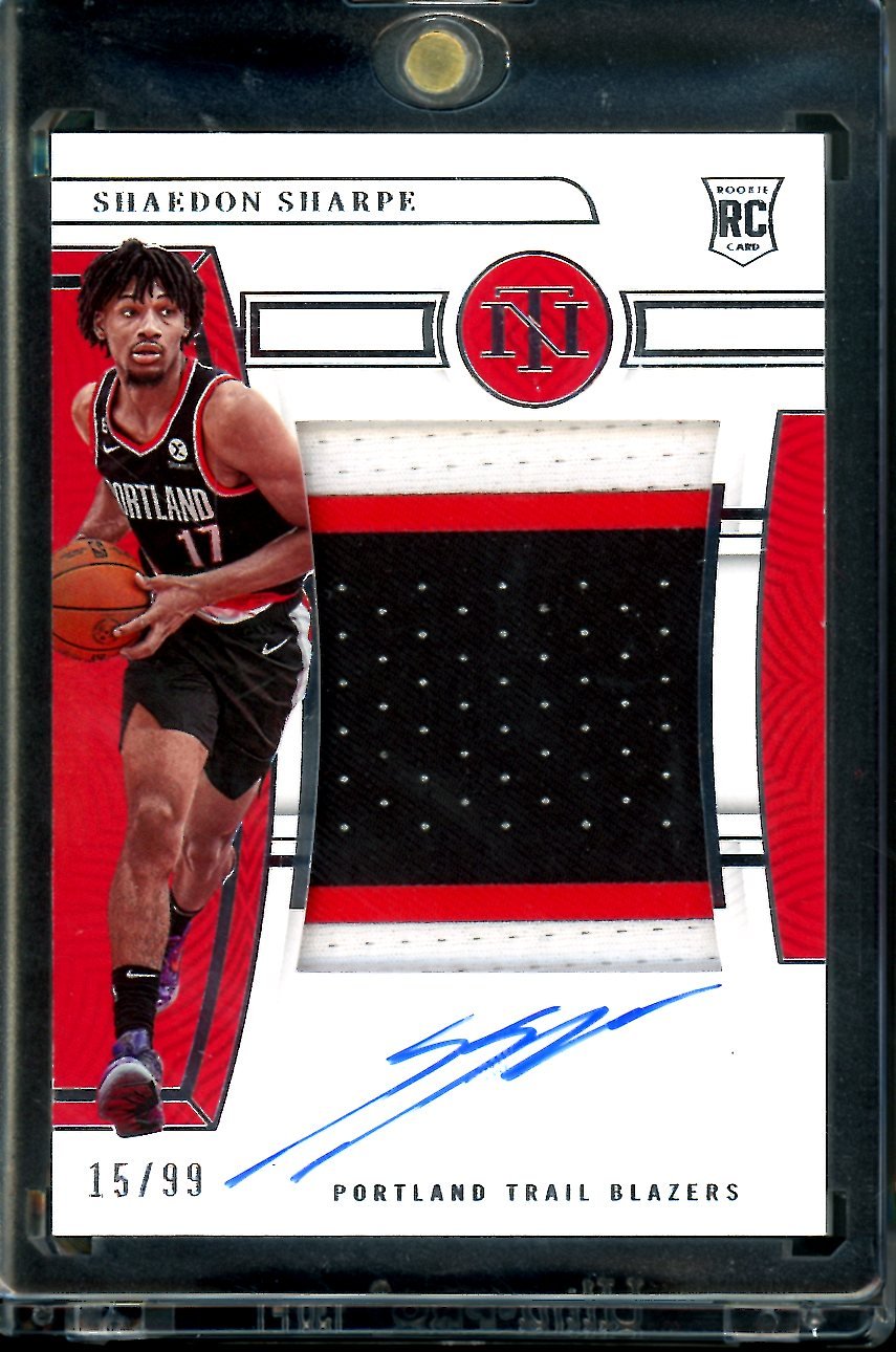 2022/23 Panini National Treasures Shaedon Sharpe Rookie True Rpa /99 Trail Blazers